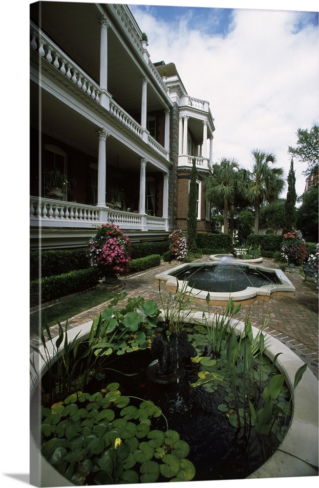 Fountains in front of a mansion, Calhoun Mansion, Charleston, Charleston County, South Carolina,