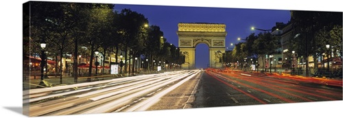 France, Paris, Arc de Triomphe, Champs Elysees, View of traffic on an ...