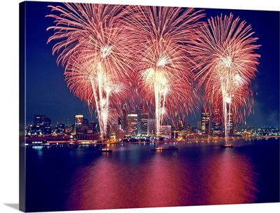 Freedom Fest Fireworks at night, Detroit, Wayne County, Michigan
