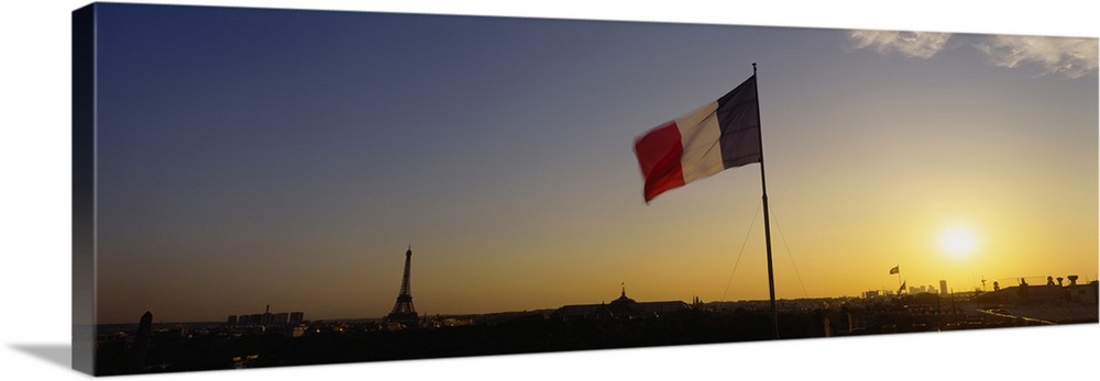 French flag waving in the wind, Paris, France