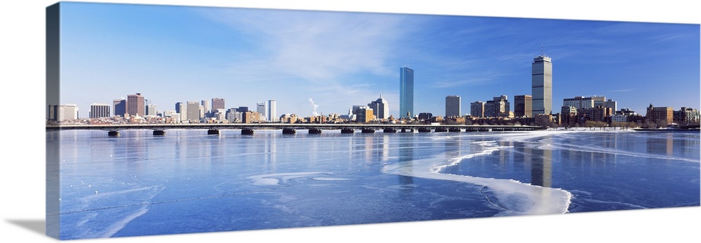 Frozen over Charles River with Harvard Bridge in the background, Boston, Massachusetts