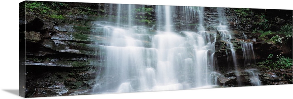 Panoramic photo on canvas of water rushing down a rocky cliff in Pennsylvania.