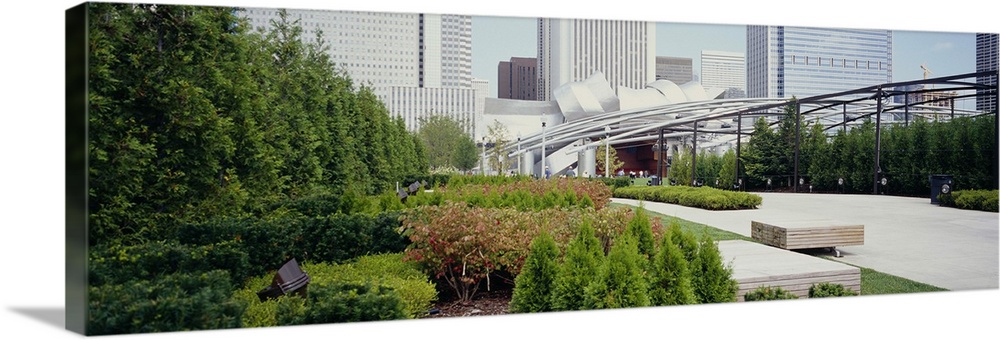 Garden in front of buildings, Millennium Park, Chicago, Illinois