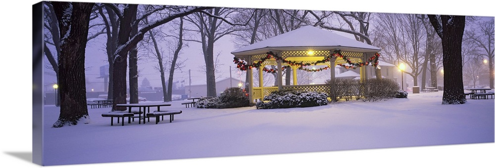 Gazebo covered with snow in a park, Rochester, Olmsted County, Minnesota