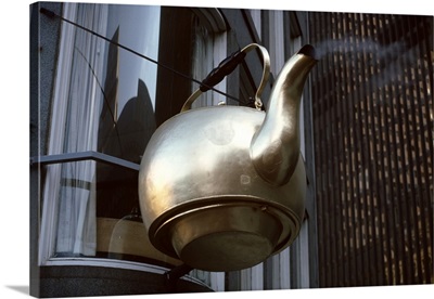 Giant kettle hanging from building, Scollay Square Tea Kettle, Government Center, Boston, Suffolk County, Massachusetts,