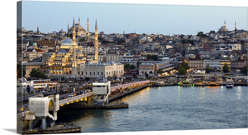 Golden Horn and Galata Bridge seen from Karakoy Terrace, Istanbul, Turkey