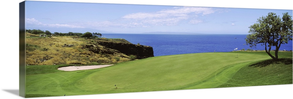 Golf course at the oceanside, The Manele Golf Course, Lanai City, Hawaii