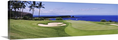 Golf course at the oceanside, The Manele Golf course, Lanai City, Hawaii