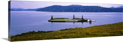 Golf course in a lake, Floating Golf Green, Coeur d'Alene Resort, Coeur d'Alene, Kootenai County, Idaho