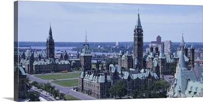 Government building and hotel in a city, Parliament Hill, Chateau Laurier, Ottawa River, Ottawa, Ontario, Canada