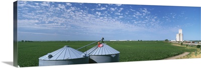 Grain silos in a field, Kearney County, Nebraska