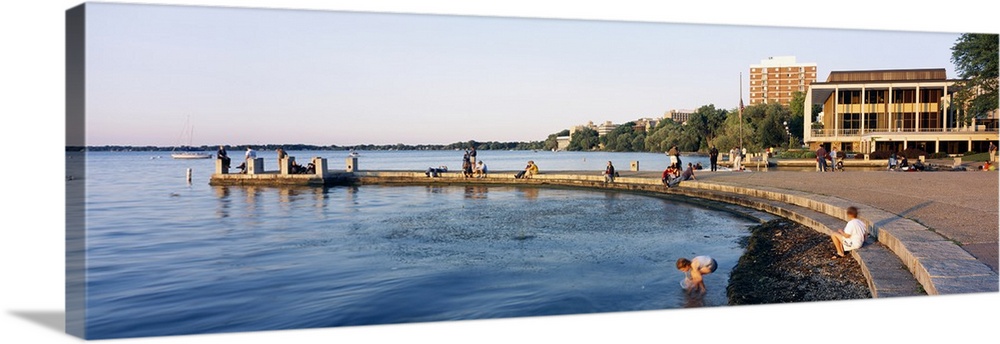 Group of people at a waterfront, Lake Mendota, University of Wisconsin, Memorial Union, Madison, Dane County, Wisconsin