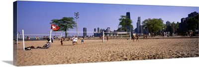 Group of people playing beach volleyball, Chicago, Illinois