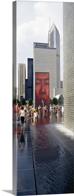 Group of people playing in water, Crown Fountain, Millennium Park, Chicago, Illinois