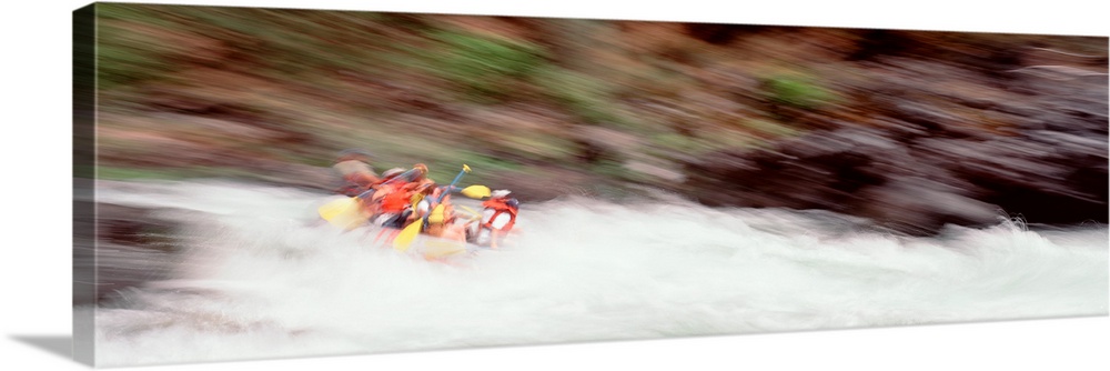 Group of people rafting in a river, California