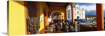 Group of people walking in a corridor, San Francisco El Alto, Guatemala