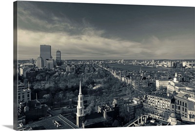 High angle view Massachusetts State Capitol, Back Bay, Boston, Massachusetts