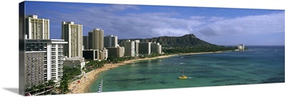 High angle view of a beach, Diamond Head, Waikiki Beach, Oahu, Hawaii