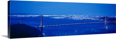 High angle view of a bridge lit up at night, Golden Gate Bridge, San Francisco, California