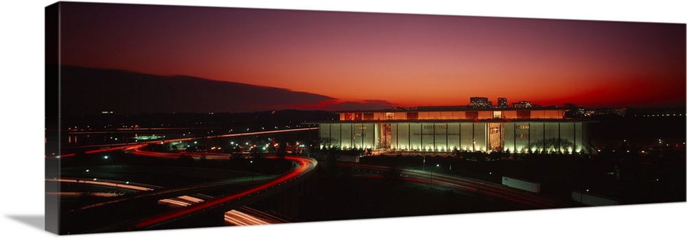 High angle view of a building lit up at night, John F. Kennedy Center for the Performing Arts, Washington DC