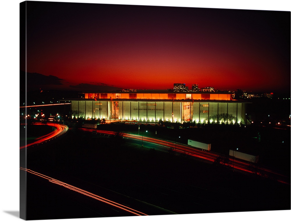 High angle view of a building lit up at night, John F. Kennedy Center for the Performing Arts, Washington DC