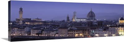 High angle view of a city at dusk, Florence, Tuscany, Italy