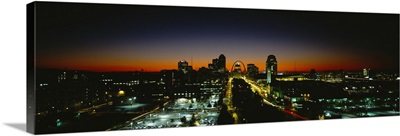 High Angle View Of A City Lit Up At Dawn, St. Louis, Missouri
