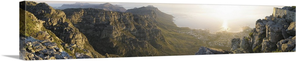 High angle view of a coastline, Camps Bay, Table Mountain, Cape Town, South Africa