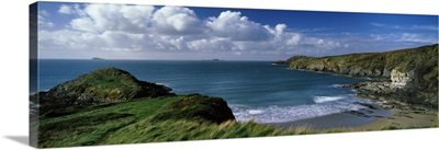High angle view of a coastline Trwynhwrddyn Whitesand Bay Porth Lleuog Pembrokeshire Wales