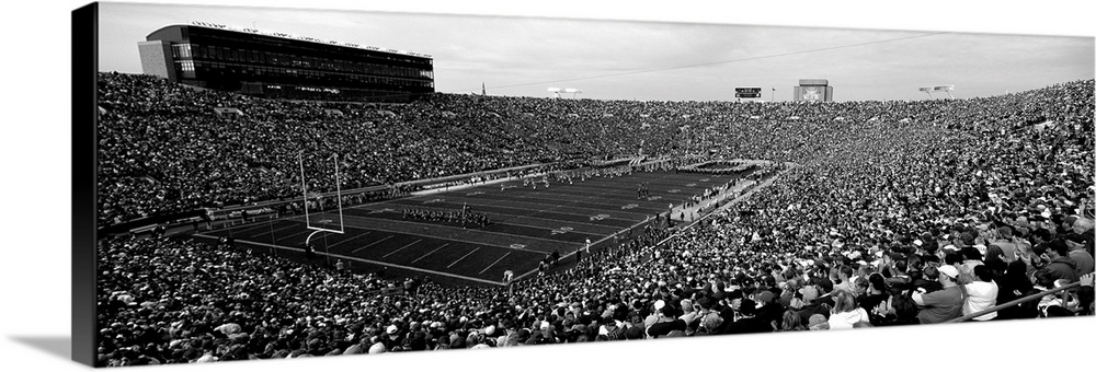 High angle view of a football stadium full of spectators, Notre Dame Stadium, South Bend, Indiana, USA.