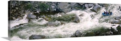 High angle view of a group of people doing white water rafting, Salmon River, California