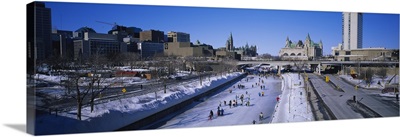 High angle view of a group of people ice skating, Ottawa, Ontario, Canada