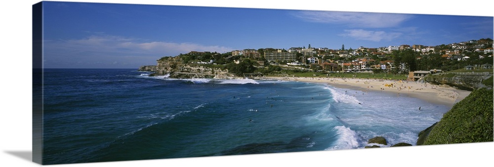 High angle view of a group of people on the beach, Coogee Beach, Sydney, New South Wales, Australia