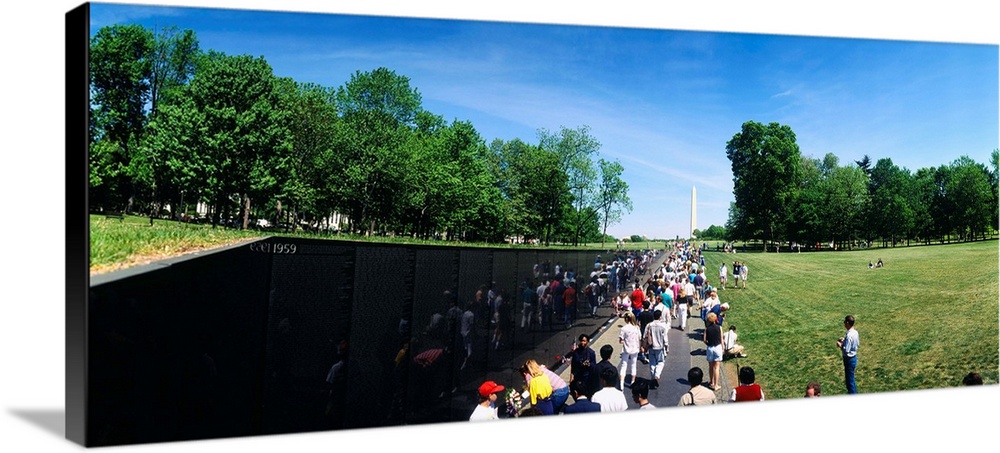 High angle view of a group of people standing in front of a monument, Vietnam Veterans Memorial, Washington DC
