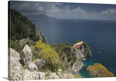 High angle view of a house on a rock, Capri, Bay of Naples, Campania, Italy