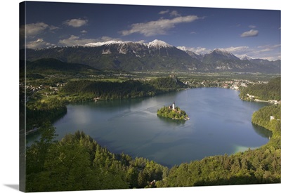 High angle view of a lake, Lake Bled, Julian Alps, Bled, Gorenjska, Slovenia