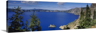 High angle view of a lake surrounded by mountains, Crater Lake National Park, Crater Lake, Oregon