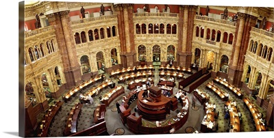 High angle view of a library reading room, Library of Congress, Washington DC