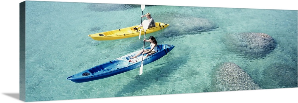 High angle view of a man and woman in a kayak, Thailand