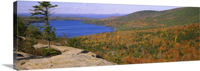 High angle view of a pond near mountains, Bubble Mountain, Acadia National Park, Maine