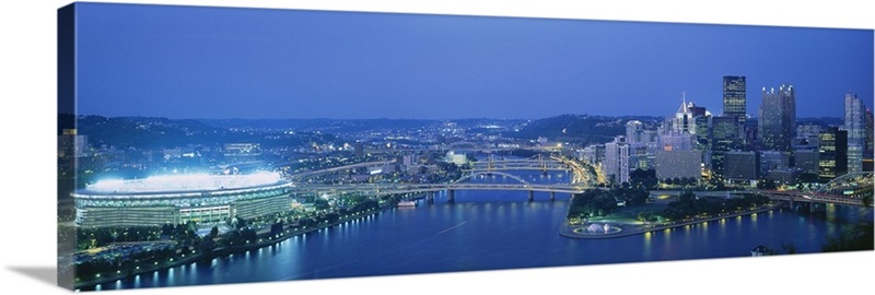 High angle view of a stadium lit up at night, Three Rivers Stadium ...
