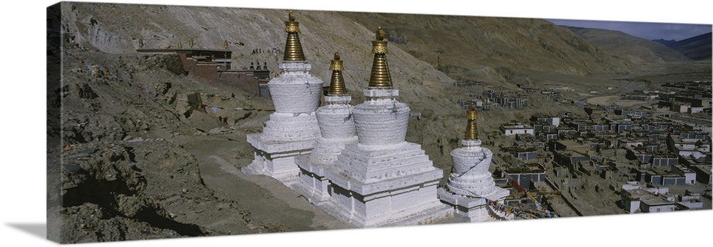 High angle view of a stupa, Buddhist Stupas, Tibet