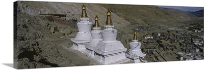 High angle view of a stupa, Buddhist Stupas, Tibet