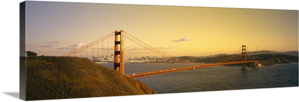 High angle view of a suspension bridge across the sea, Golden Gate Bridge, San Francisco, California