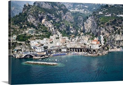 High angle view of a town Amalfi Atrani Amalfi Coast Salerno Campania Italy