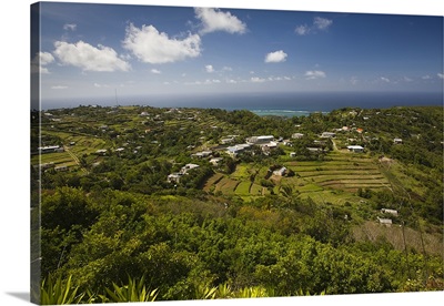 High angle view of a town at the coast, Mont Lubin, Rodrigues, Mauritius