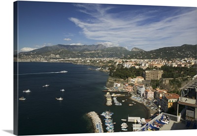 High angle view of a town at the waterfront, Marina Grande, Sorrento, Naples, Campania, Italy