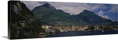 High angle view of a town at the waterfront, Riva Del Garda, Italy