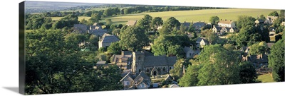 High angle view of a village, Snowshill, Cotswolds, Gloucestershire, England