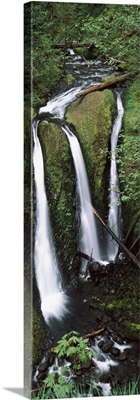 High angle view of a waterfall in a forest, Triple Falls, Columbia River Gorge, Oregon,